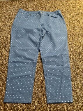 Talbots Women’s Blue/White Polka Dot Signature Slim Crop Business Casual 16W